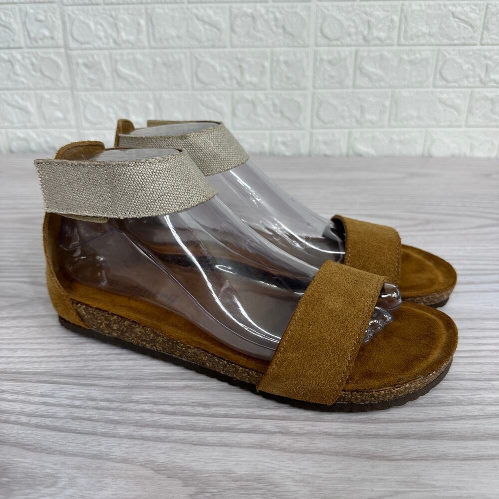 Sundance Sandals Ankle Strap Flat WMNS 39 Brown Leather Cork Footbed Adjustable